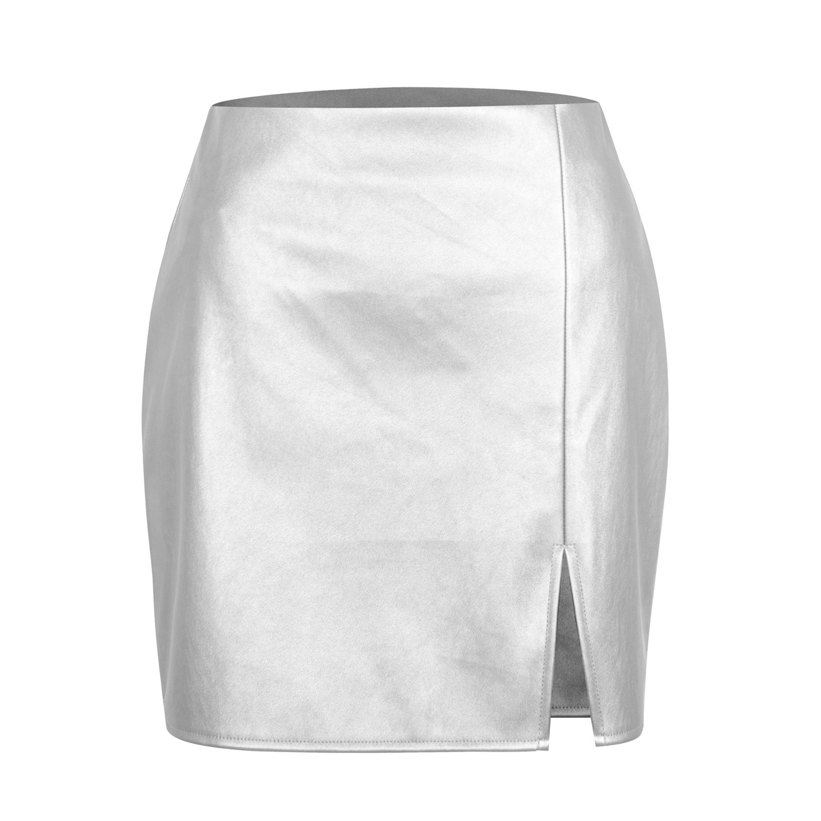thumbnail image 2 of Falda de cintura alta de cuero sintético para mujer - Diseño con abertura, cierre con cremallera - S-XL, 2 of 8